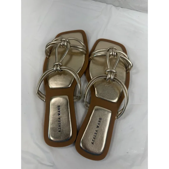 Azalea Wang Gold Stetson Slip On Sandals Size 9 new - Picture 8 of 9